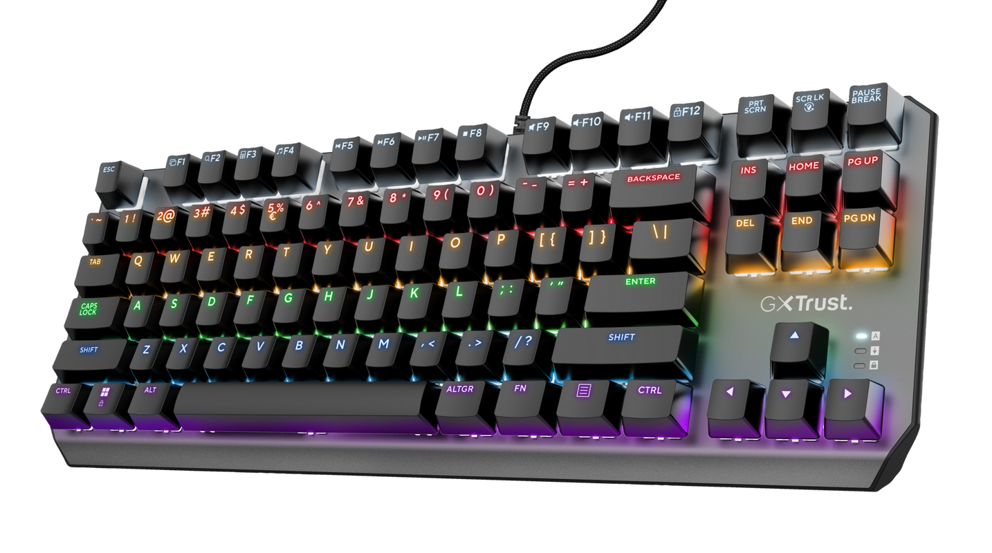 Teclado gaming - Trust GXT 834 Callaz TKL, USB, Retroiluminación, Tecnología N-key, Negro