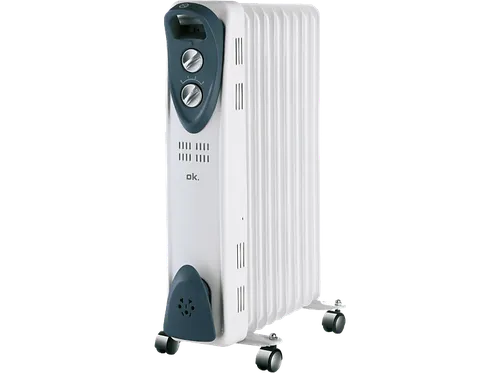 Radiador de aceite - ok. ORO 1122524 ES, 2000 W, 3 niveles calor, 9 elementos, Termostato regulable, Display LED, Blanco