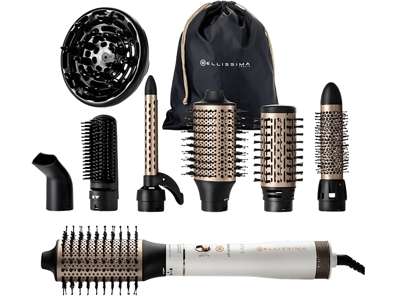 Moldeador - Bellissima Air Wonder 8 en 1, Tecnología iónica, Protección cerámica, Wet & Dry, Blanco satinado