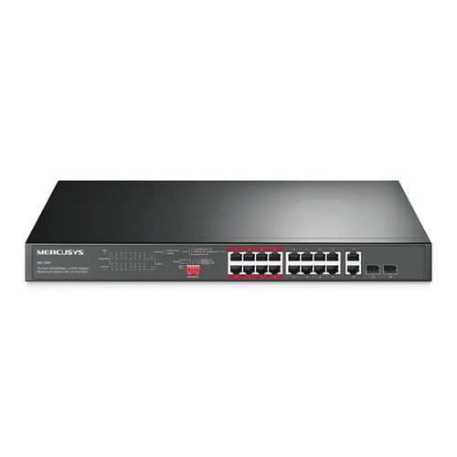 SWITCH NO GESTIONABLE MERCUSYS MS118CP 18P 16xRJ45 100Mbps PoE+ 2x1Gbps 2xSFP 1Gbps ENRACKABLE