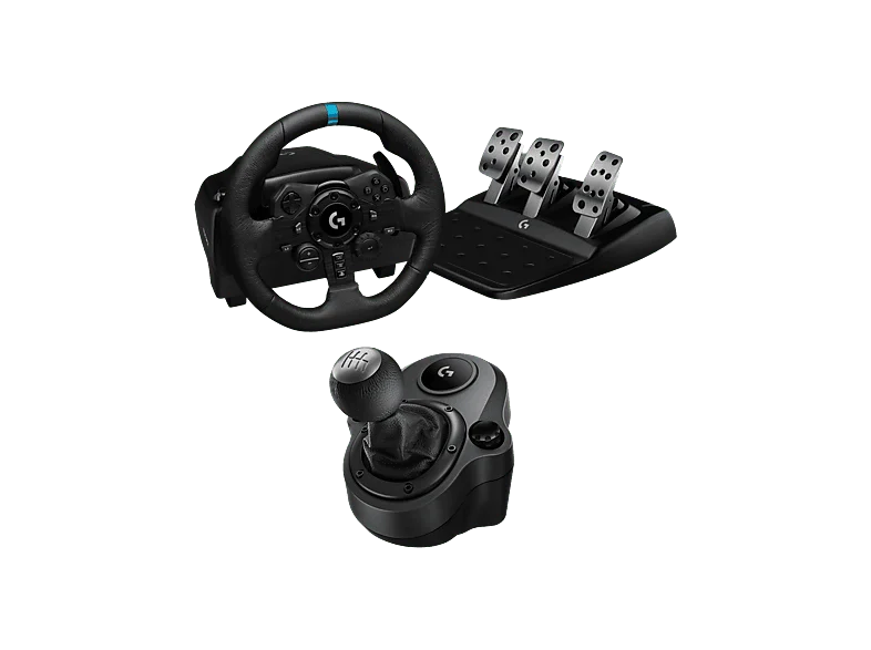 Volante - Logitech G G923 + Palanca de cambios Force Shifter, Feedback Trueforce, PS5, PS4 y PC, Pedales personalizables, 6 velocidades, Negro