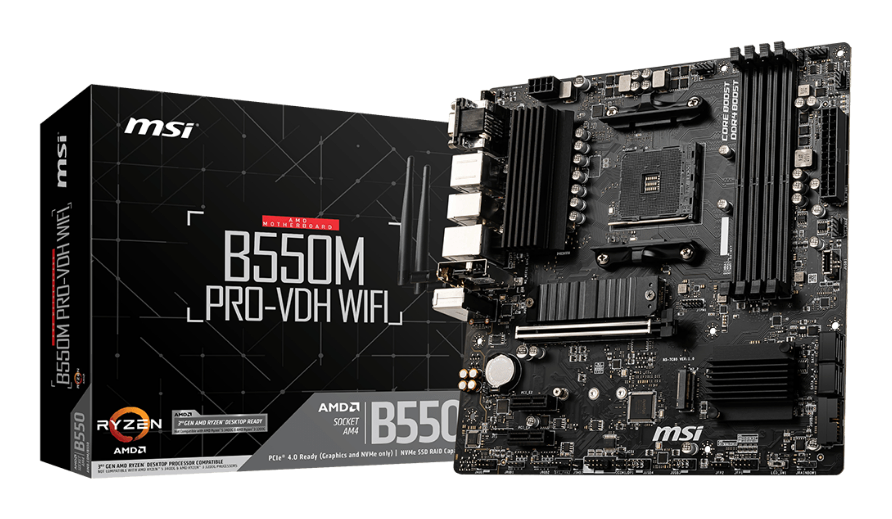 PLACA AMD RYZEN MSI B550M PRO-VDH WIFI AM4 DDR4 PCX3.0 MATX HDMI DPORT