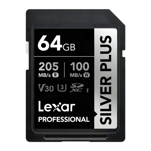 Tarjeta Lexar Professional Silver Plus SDXC 64GB V30 U3 UHS-I 205MB/s