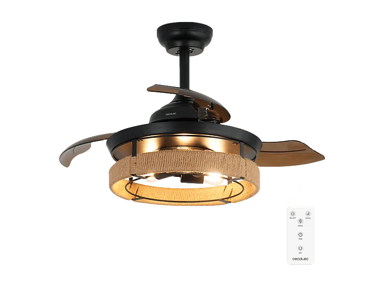 Ventilador de techo - Cecotec EnergySilence Aero 3600 Invisible Natural Design, 3 aspas retráctiles, 6 velocidades, Modo invierno/verano, Multicolor