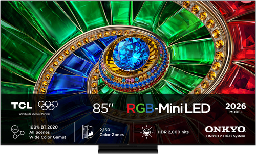 TV RGB Mini LED 85" - TCL 85RM7L, 4K, TSR AiPQ, Smart TV,HDR de hasta 2000 nits, Dolby Vision y Atmos, Panel HVA Pro, Negro