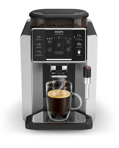 Cafetera superautomática - Krups Sensation C90 EA910E10, 1450 W, 15 bar, 1.7 L, 6 programas, 2 tazas, Barista Inside Technology, Autolimpieza, Plata