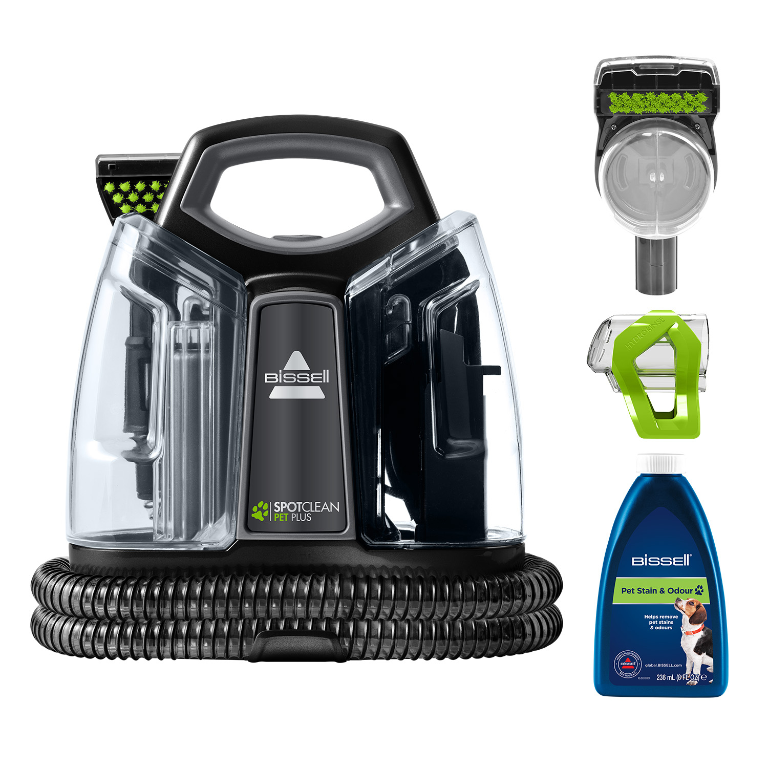 Aspirador de tapicerías - Bissell SpotClean Pet Plus, 330 W, Depósitos agua limpia y sucia gran capacidad, Negro