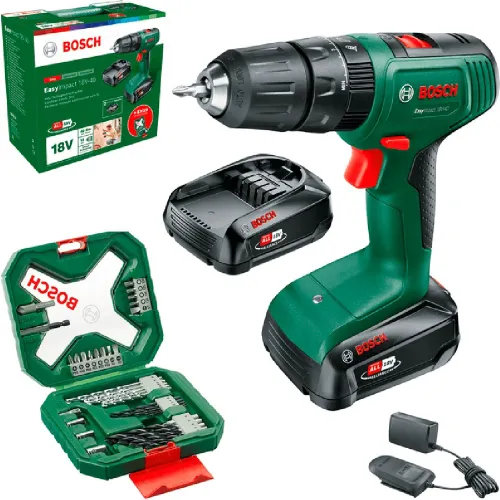 Bosch - Taladro Percutor a Batería 18V Power for All + 2 Baterías + Cargador + Set X-Line 34 accesorios.