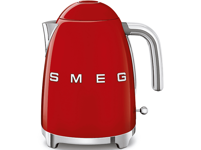 Hervidor de agua - Smeg KLF03RDEU, 1.7 l, Retro, 2400 W, Con cable, Acero inoxidable, Rotación 360º, Rojo