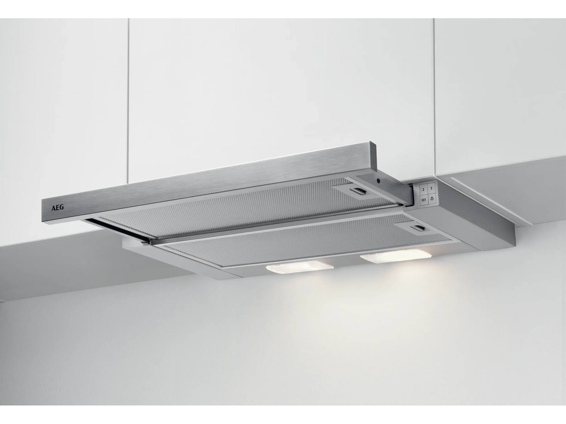 Campana telescópica - AEG DPB3632S, 3 velocidades, 410 m³/h, Luces LED, 60 cm, Inox
