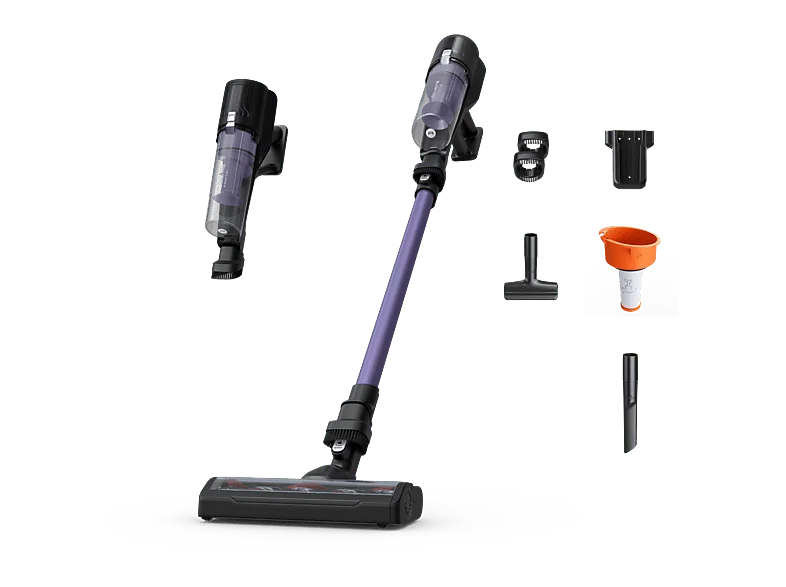 Aspirador escoba - Rowenta X Pert 5.80 RH5A32, Potencia succión 120 AW, 40 min, Cepillo multisuperficie, Pantalla digital, Alta filtración, Violeta