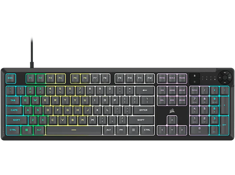 Teclado gaming - Corsair K55 Core, Con cable, Iluminación LED RGB, 4 teclas multimedia, Dark Grey