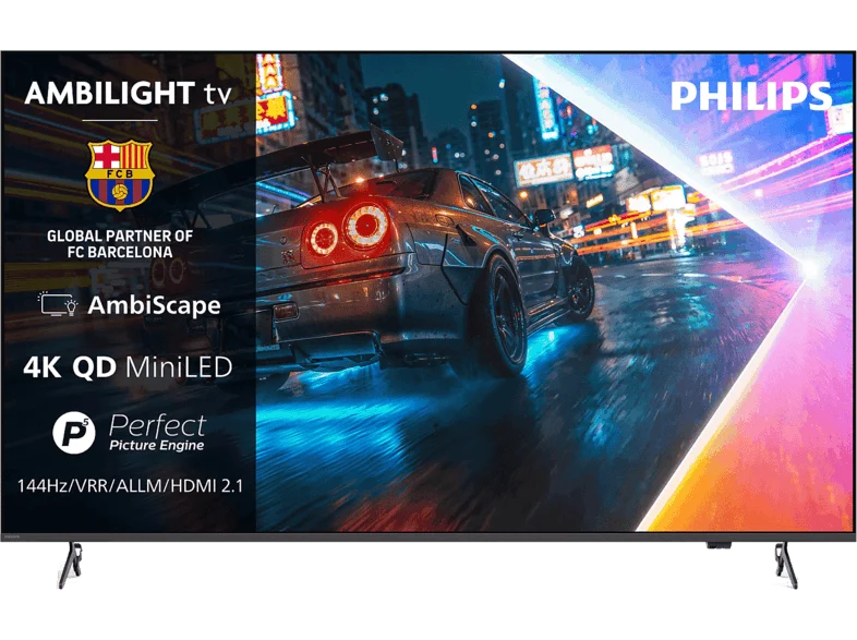 TV Mini LED 55" - Philips 55MLED901/12, UHD 4K, Ambilight TV, Smart Dolby Vision y Atmos, Titan OS, Negro