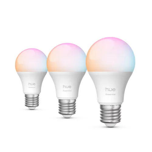 Bombilla Inteligente - Hue Essentials LED E27 8W, 806 Lúmenes, RGB, Compatible Con Alexa, Google, AppleHomekit, 3 bombillas