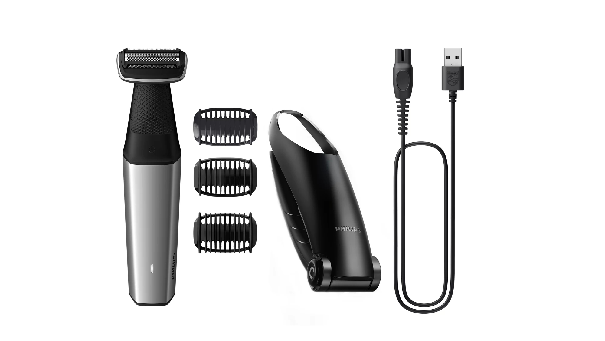 Philips - Afeitadora corporal Philips Serie 5000, recorta y afeita, con accesorio para la espalda, uso en seco y húmedo, 60 min de autonomía.