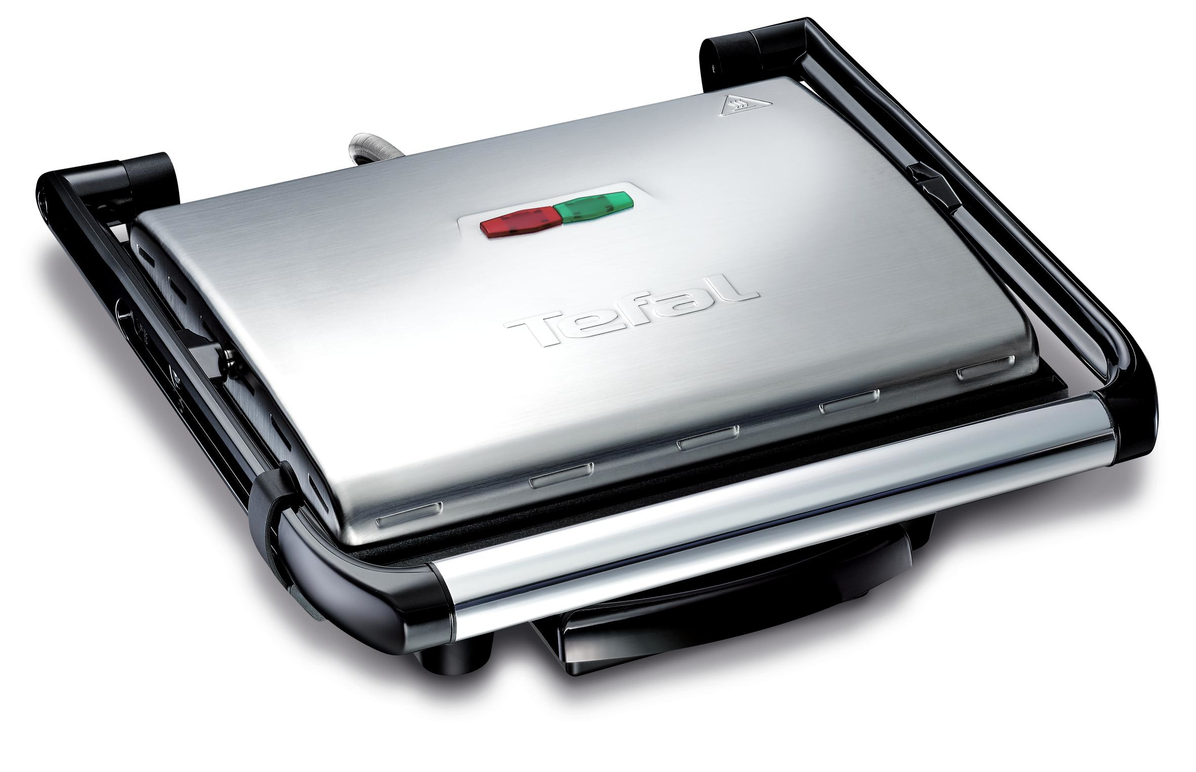 Grill - Tefal Inicio GC241D, Potencia 2000W, Recubrimiento antiadherente,Parrilla multifunción, Bandeja de goteo extraíble, Plata