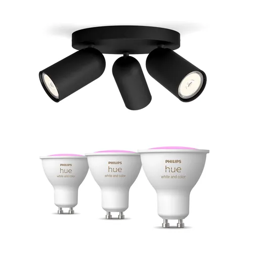 Philips Hue Pack: X3 Focos Philips Pongee (negro) + 3 Bombillas Gu10 Rgb