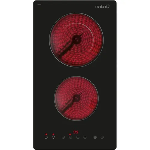 Placa vitrocerámica - Cata TD 3002 BK, 2 Zonas, Zona Grande 19 cm, Control Táctil, Negro