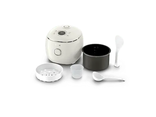 Arrocera - Tefal Multifunción POP, 0.7 L, Hasta 4 raciones, Tecnología Smart NFC, Compacta, Bol Antiadherente, Cesta vaporera, 8 programas, Blanco