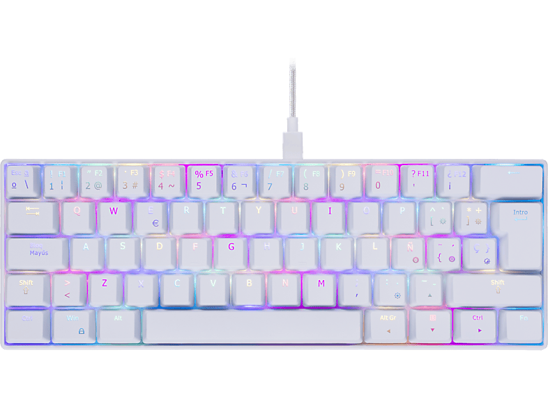 Teclado gaming - ISY IGK 5000-WT-ES, Cable 1.8 m, Mini, Retroiluminación, Blanco