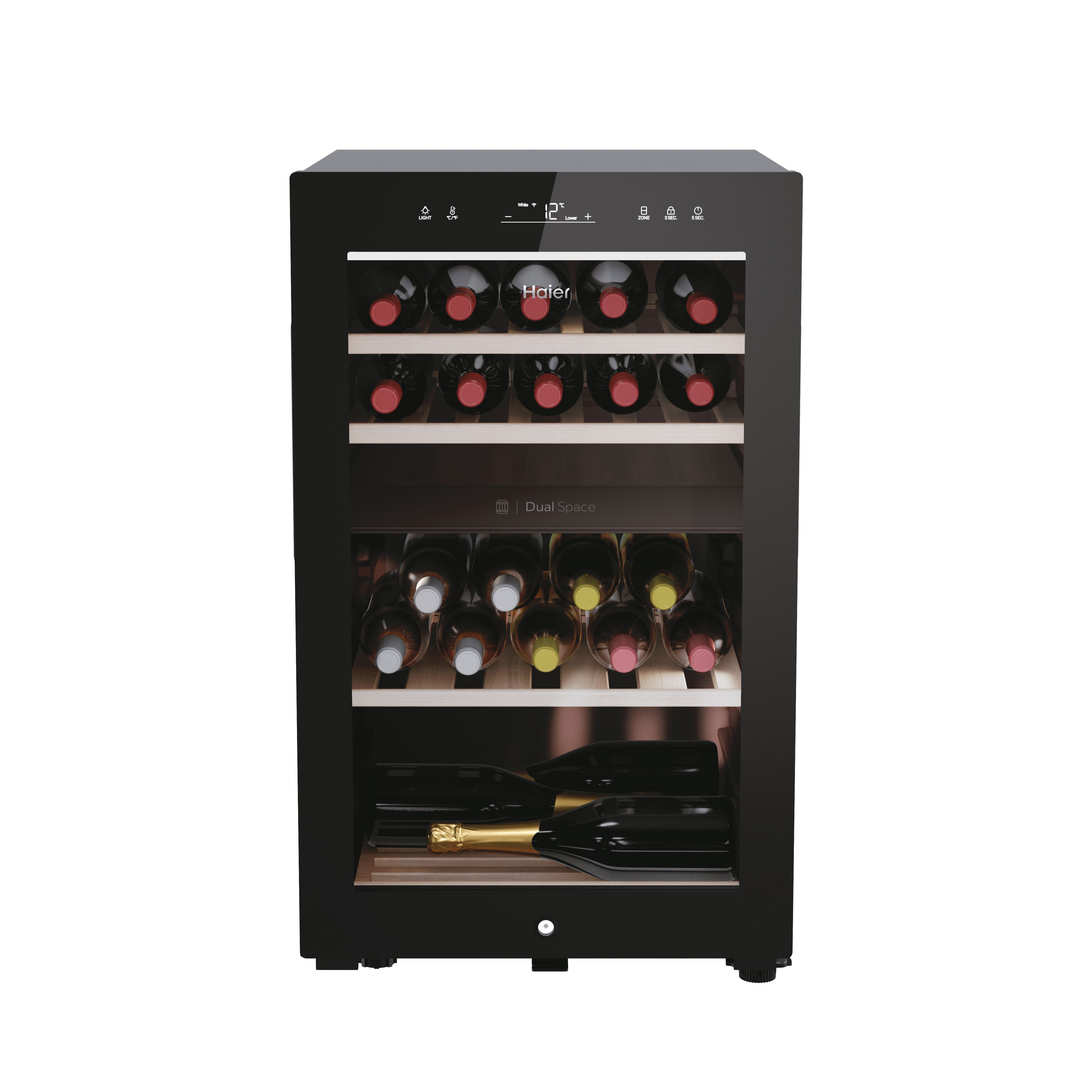 Vinoteca - Haier HWS42GDAU1, Temperatura 5º 20º, 42 botellas, 106 l, hOn App, Negro