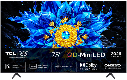TV QD-Mini LED 75" - TCL 75P8L, UHD 4K, AiPQ Pro Processor, Smart TV, DVB-T2, Negro