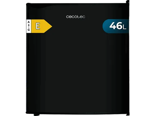Frigorífico una puerta - Cecotec GrandCooler 20000 SilentCompress Black E, Funcionamiento cíclico, Capacidad de 46L, Puerta reversible, Clase