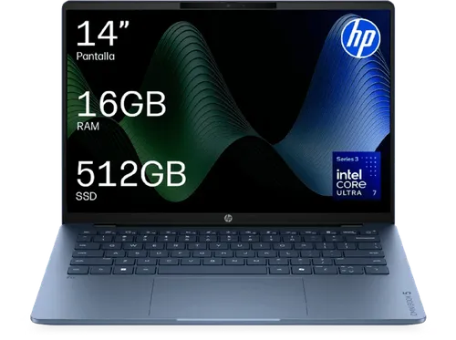 Portátil - HP OmniBook 5 Next Gen AI 14-hh0002nsx Copilot+PC,14"2K, Intel® Core™ Ultra 7 355, 49TOPS, 16GB RAM, 512GB SSD, Windows11Home, Sin cargador