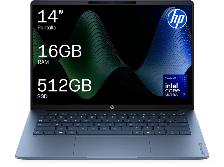 Portátil - HP OmniBook 5 Next Gen AI 14-hh0002nsx Copilot+PC,14"2K, Intel® Core™ Ultra 7 355, 49TOPS, 16GB RAM, 512GB SSD, Windows11Home, Sin cargador