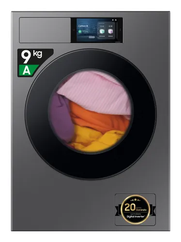 Lavadora carga frontal - Samsung Bespoke AI WF90F09C4SU3, 9 kg, 1400 rpm, 24 programas, Autodosificación, Clase A, Control por voz, Grafito