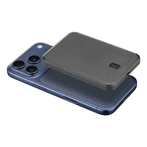 Powerbank - CellularLine Mag Airy Qi2, 5000 mAh, Inalámbrico, 25 W, USB C, MagSafe, Negro