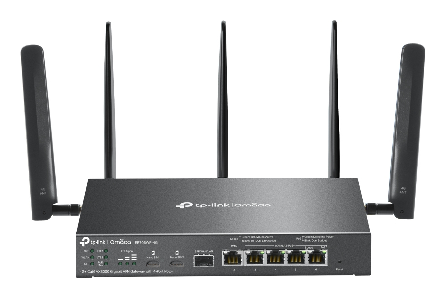TP-Link ER706WP-4G Router 4G+ Cat 6 SIMx2 WiFi AX3000 5xGE ER706WP-4G