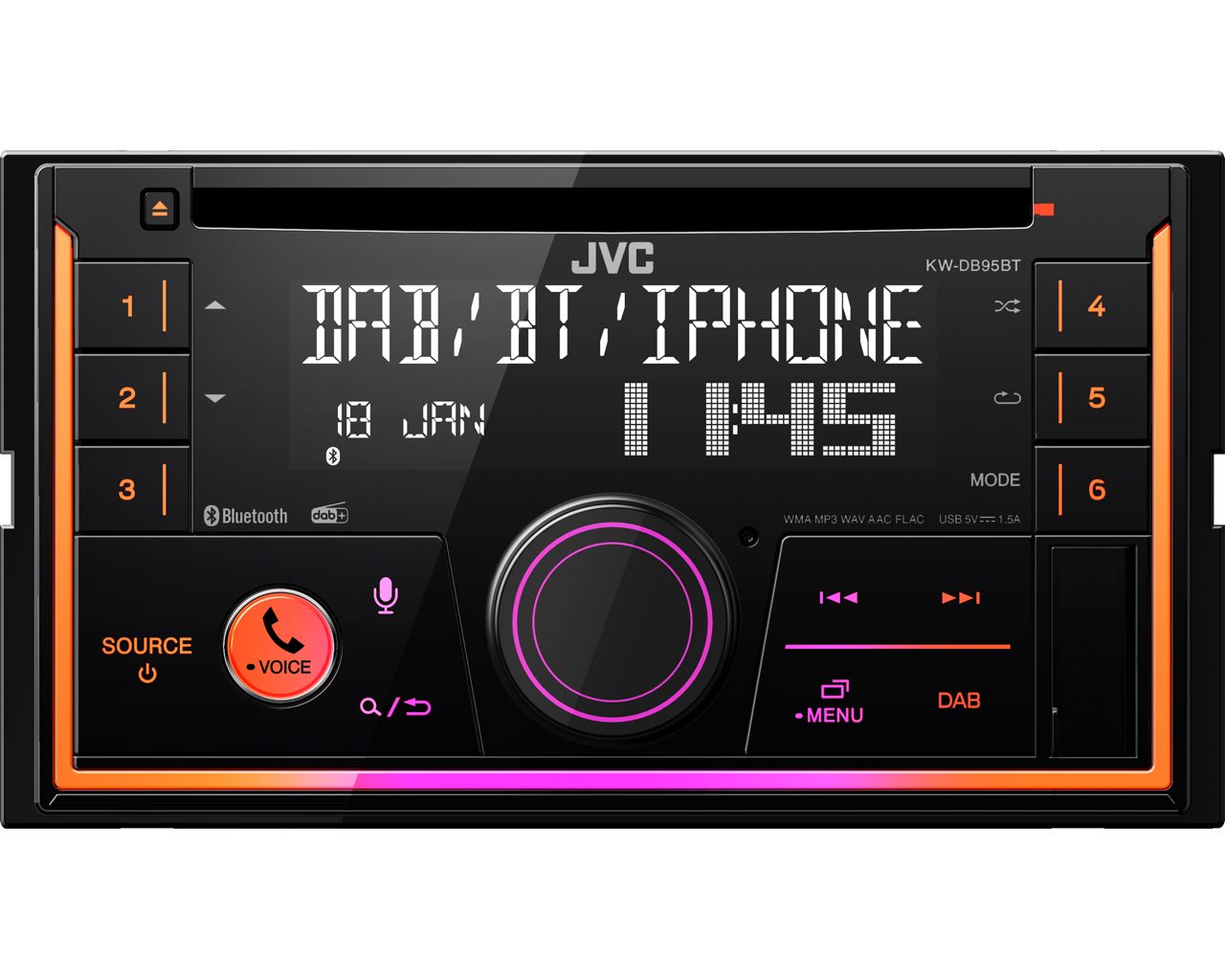Autorradio JVC Negro 2 DIN Bluetooth 4.2 KW-DB95BT