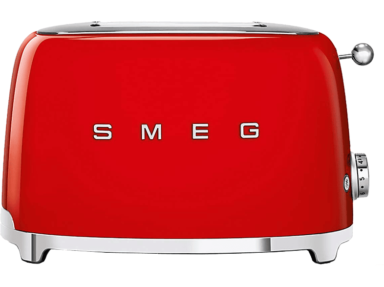 Tostadora - Smeg TSF01RDEU, 950 W, 2 Ranuras, rebanadas cortas, 50's Style, Acabado brillante, Rojo