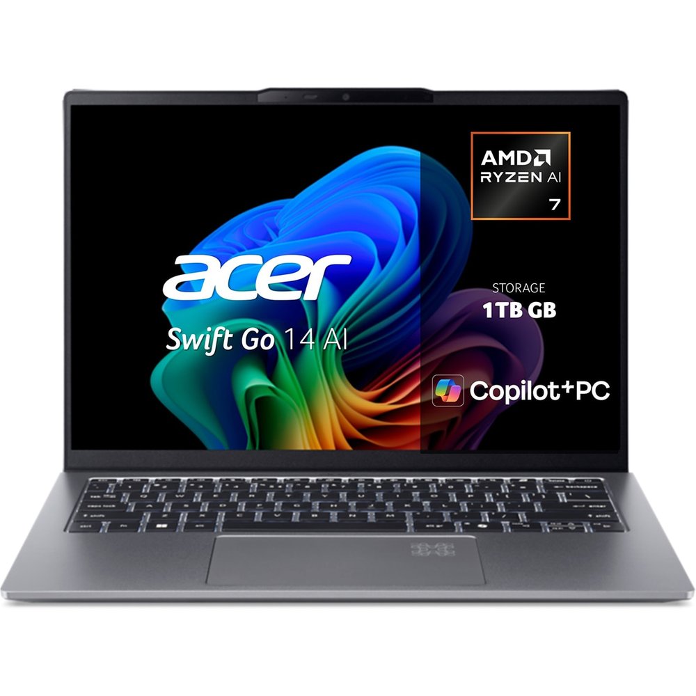 Acer - Portátil ACER Swift Go 14 AI SFG14-64, Copilot+ PC, AMD Ryzen AI 7-350, 32GB, 1TB SSD, 14" OLED, W11, Plata.