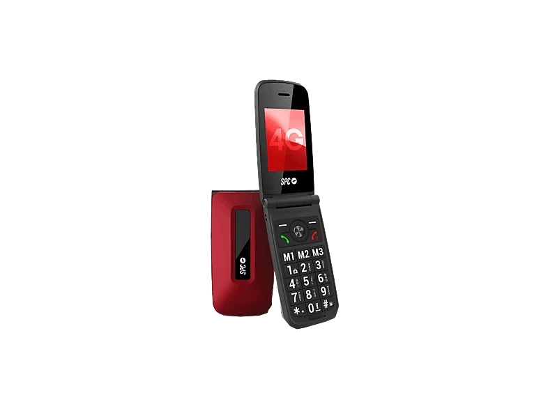 Móvil - SPC Titan 2, Rojo, 48 MB, 1000 mAh, 1 Semana de Batería, Volumen 105dB(A), Pantalla 2.4", IP44, Botón ICE + Smart Help
