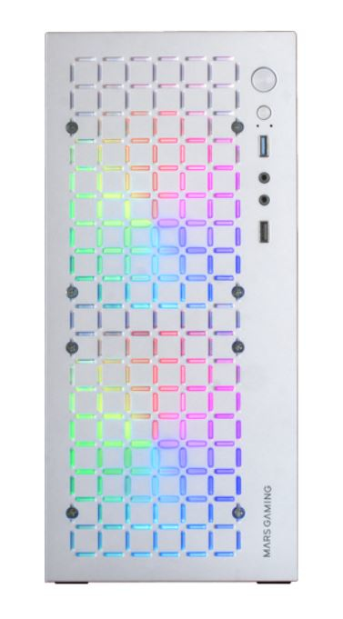 CAJA COMPACTA MICROATX MARS GAMING MC-CORE WHITE FRONTAL METAL-MESH CON 2 VENTILADORES FRGB 120mm VENTANA LATERAL COMPLETA SIN FUENTE DE ALIENTACION