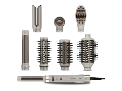 Moldeador - Cecotec CeramicCare 8in1 AirGlam Gyro, Tecnología iónica, Temperatura Controlada, 8 Cabezales, Champagne