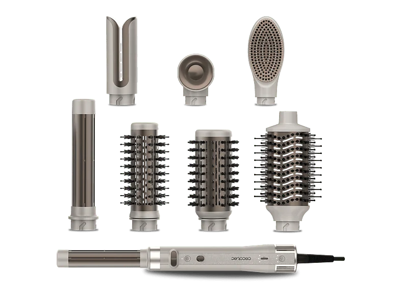 Moldeador - Cecotec CeramicCare 8in1 AirGlam Gyro, Tecnología iónica, Temperatura Controlada, 8 Cabezales, Champagne
