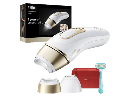 Depiladora IPL - Braun Luz Pulsada Silk·expert Pro 5 PL5221, Depilación en casa, Sensor SmartSkinProtect, Cabezal Smart Flex y de precisión