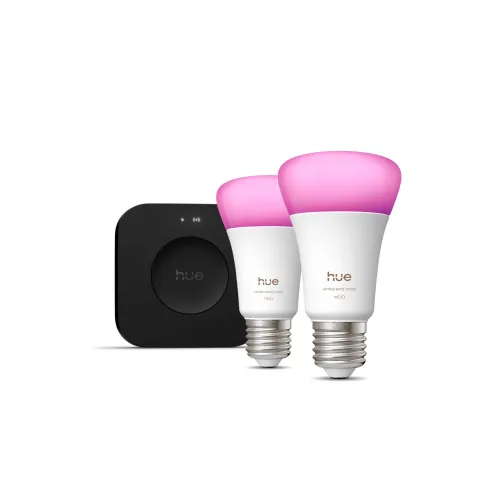 Philips Hue White & Color Ambiance Kit De Inicio: 2 Bombillas Inteligentes E27 Con Capacidad De Color + Bridge Pro