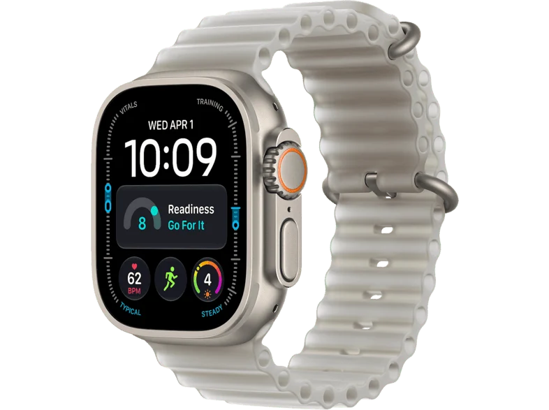 Apple Watch Ultra 4 (2026), GPS+CEL, 49mm, Caja de titanio Natural, Correa Ocean Band Gris traslúcido, Siri AI