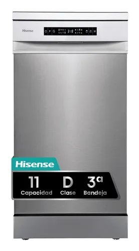 Lavavajillas - Hisense HS543D10X, 11 servicios, 8 programas , 44.8 cm, Motor Inverter, Tercera bandeja, Inox