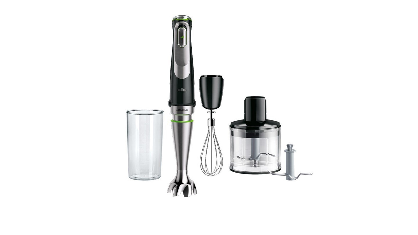 Batidora de mano - Braun Minipimer 9 MultiQuick MQ9135XI, 1200W, Vaso 0.6 l, Active PowerDrive, EasyClick Plus, 3 Accesorios + Picadora, Inox