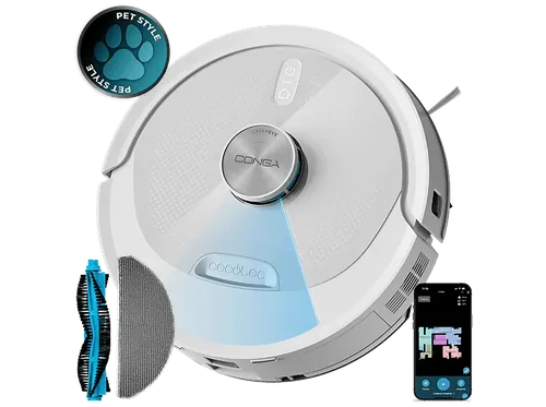 Robot aspirador - Cecotec Conga M60 Pearl, Navegación láser, 13000 Pa, hasta 200 min, App, Bluetooth y WiFi 2,4 GHz, depósito 350 ml/460 ml, Pearl