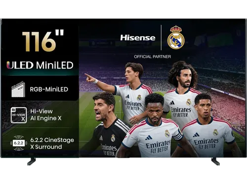 TV RGB Mini LED 116" - Hisense 116UXQ, UHD 4K, Dynamic X‑Display, Procesamiento con IA, Negro