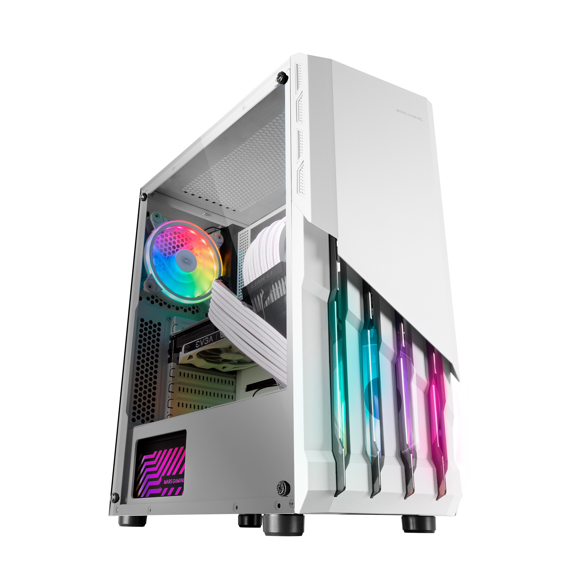 CAJA ATX SEMITORRE MARS GAMING MC-X2 WHITE FRONTAL EN ACERO VENTILADORES FRGB SIN FUENTE DE ALIMENTACION