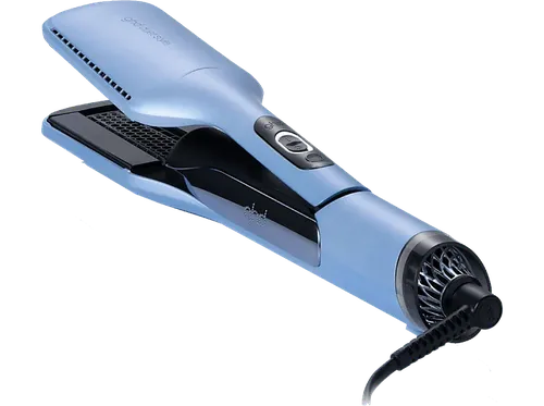 Plancha de pelo - ghd Duet style, Cerámica, 185 °C, Placas inteligentes, Wet&Dry, Azul Gélido