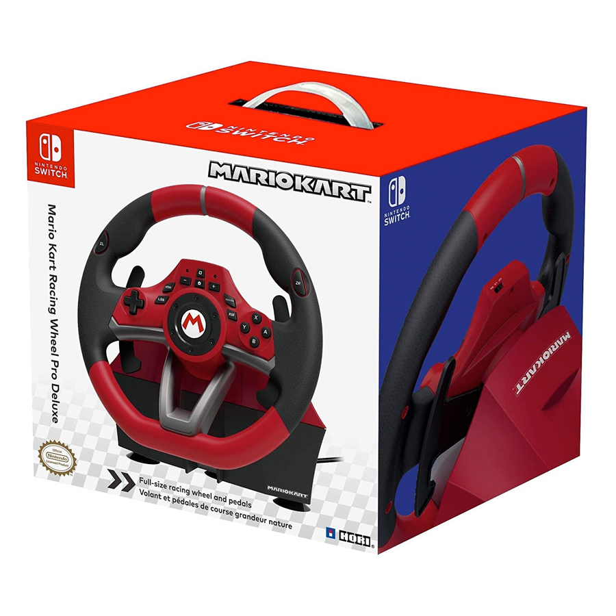 Volante - Hori Mario Kart Pro Deluxe, Para Nintendo Switch 1 y 2, PC, Pedales, USB, Rojo