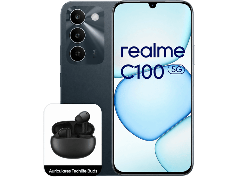 realme C100 5G, Sprouting Green, 256GB, 4GB RAM, 6.8" HD+, Dimensity 6300, 6600mAh, Incluye Auriculares Techlife Buds